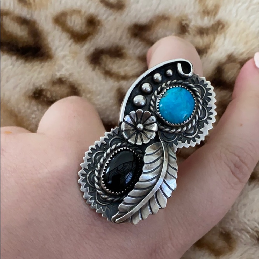 Turquoise and Onyx Ring Size 9.5